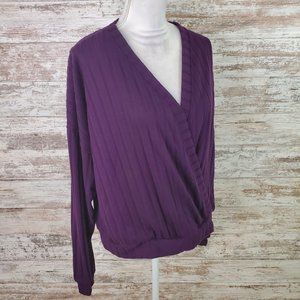 Curvy Sense Purple Long Sleeve V-Neck Faux Wrap Blouse Size 3X
